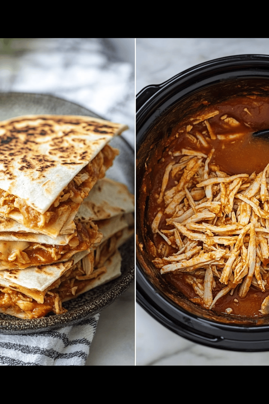 Crockpot Queso Chicken Quesadillas slice on plate showing perfect texture and swirl pattern