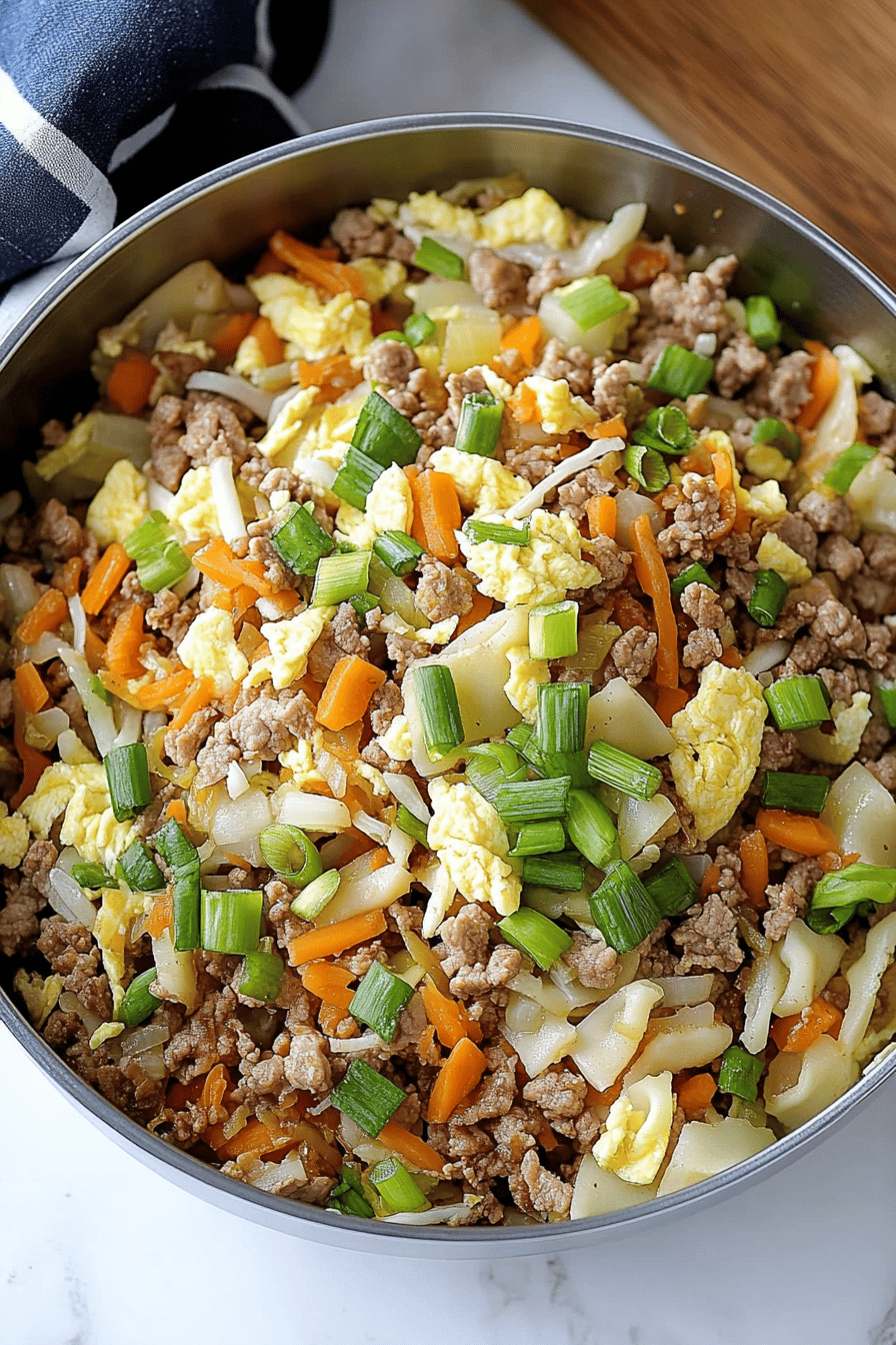Egg Roll in a Bowl ingredients organized and measured on kitchen counter