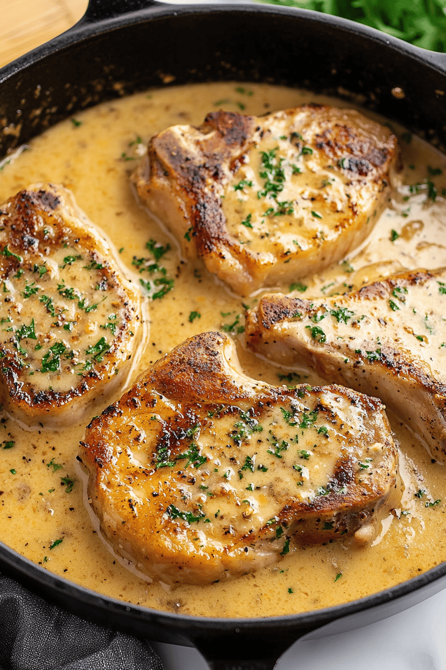 Garlic Parmesan Pork Chops slice on plate showing perfect texture and swirl pattern