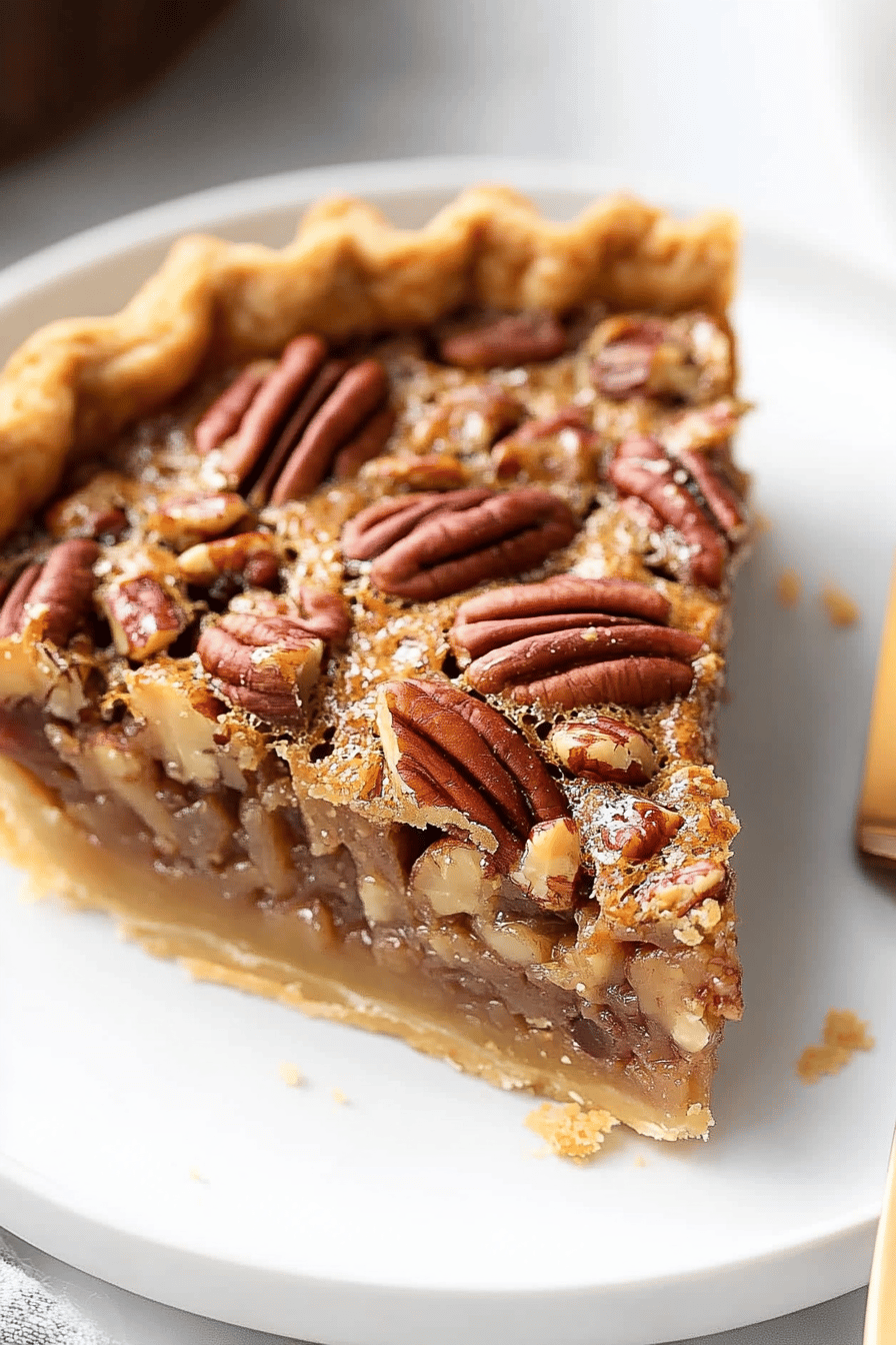Gluten-Free Pecan Pie slice on plate showing perfect texture and swirl pattern