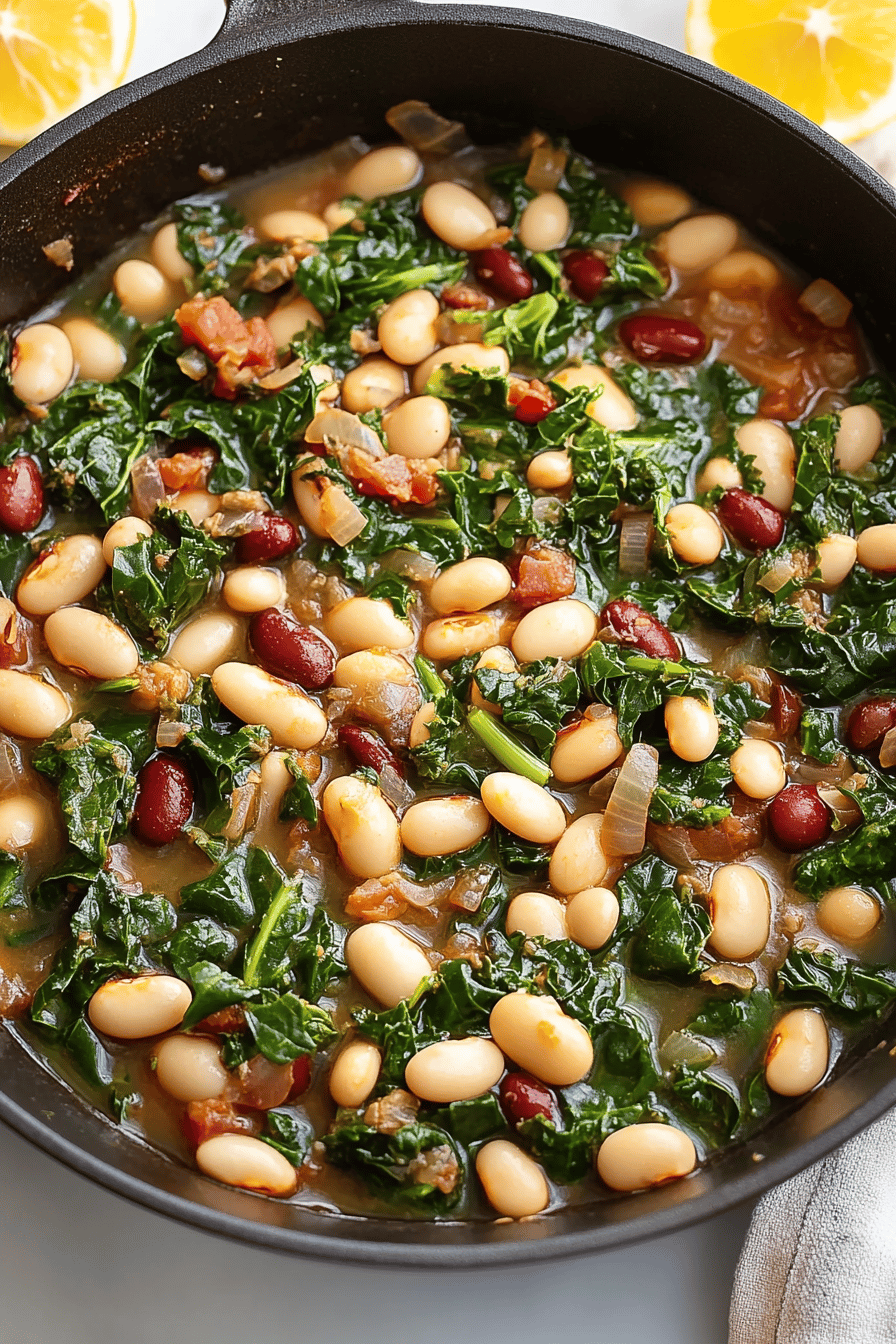 Greens and Beans Recipe final dish beautifully presented and ready to serve