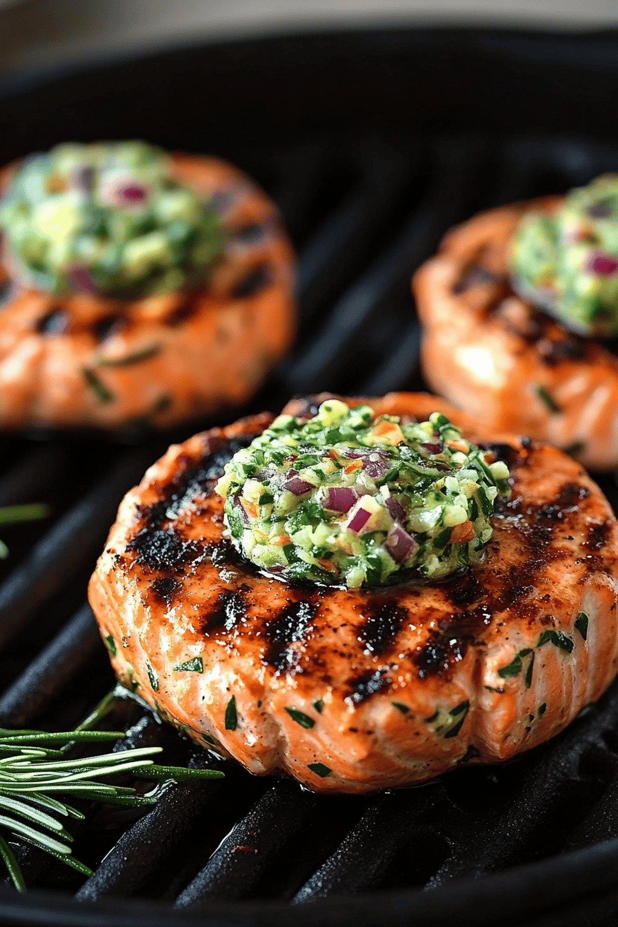 Grilled Salmon Burgers slice on plate showing perfect texture and swirl pattern
