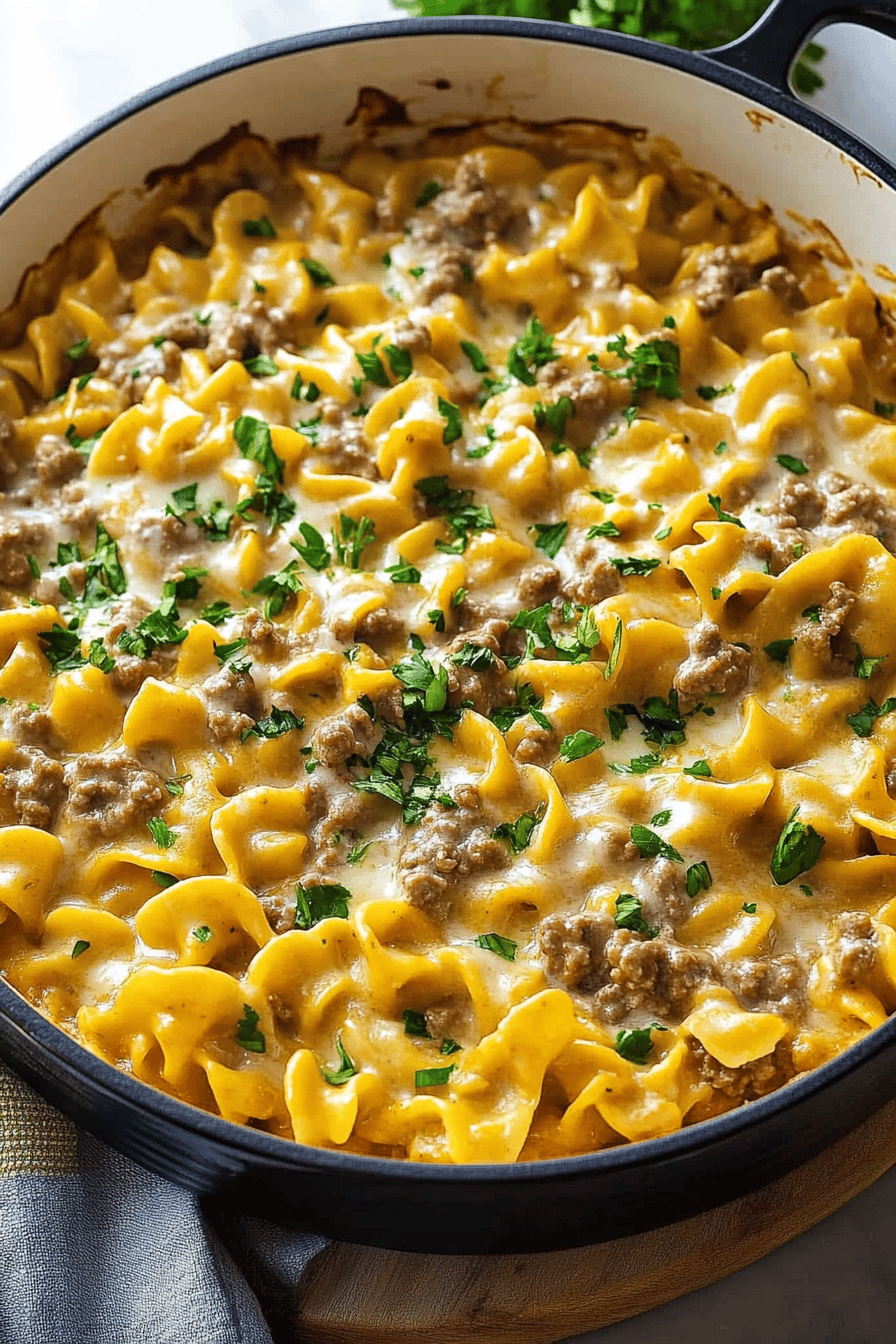 Ground Beef Stroganoff Casserole ingredients organized and measured on kitchen counter