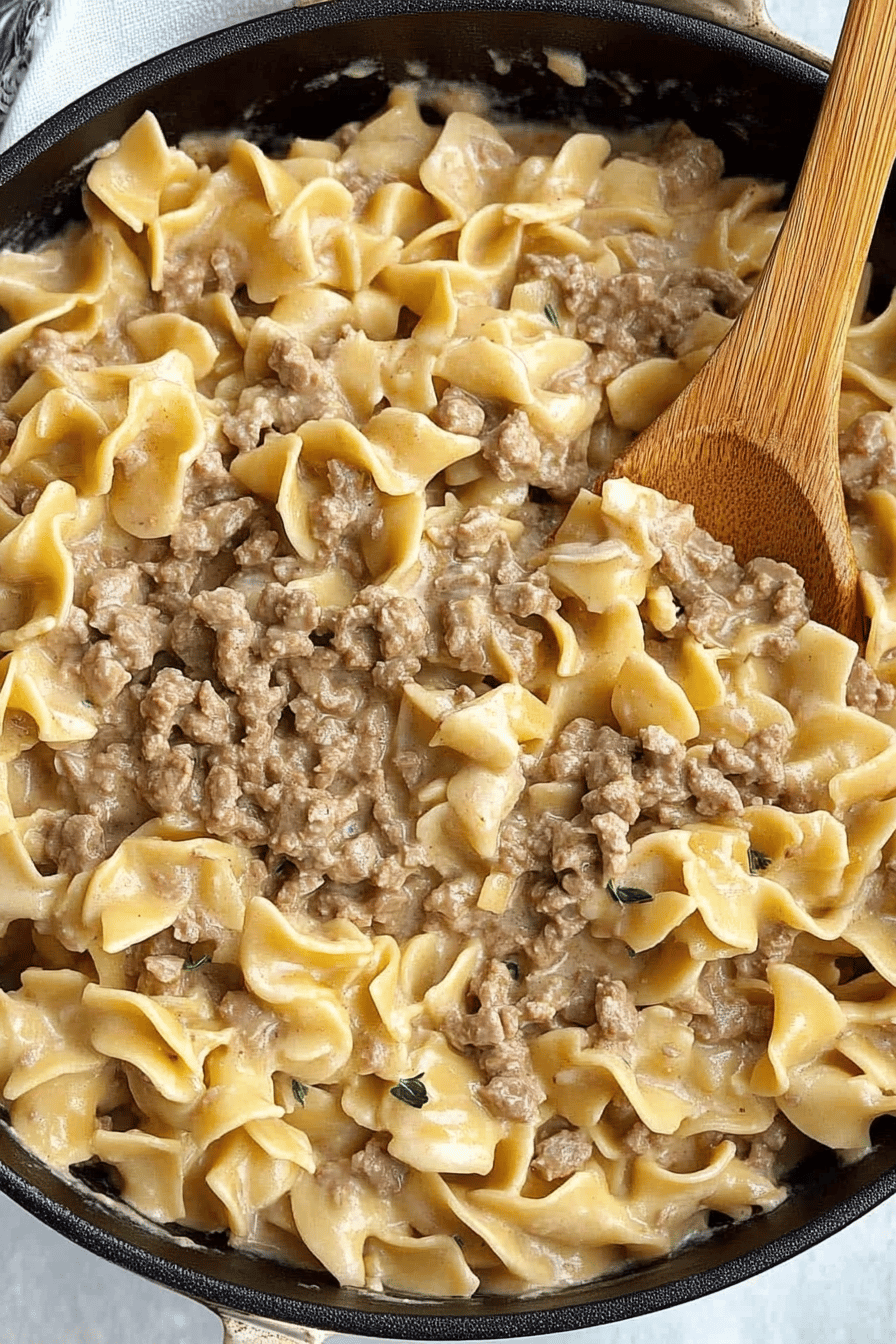 Ground Beef Stroganoff final dish beautifully presented and ready to serve