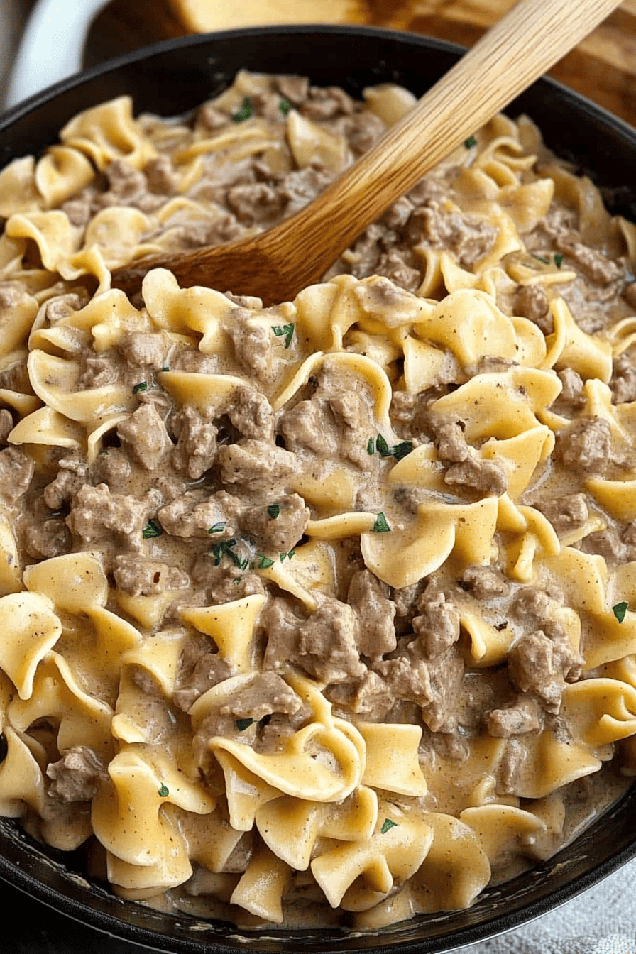 Ground Beef Stroganoff ingredients organized and measured on kitchen counter