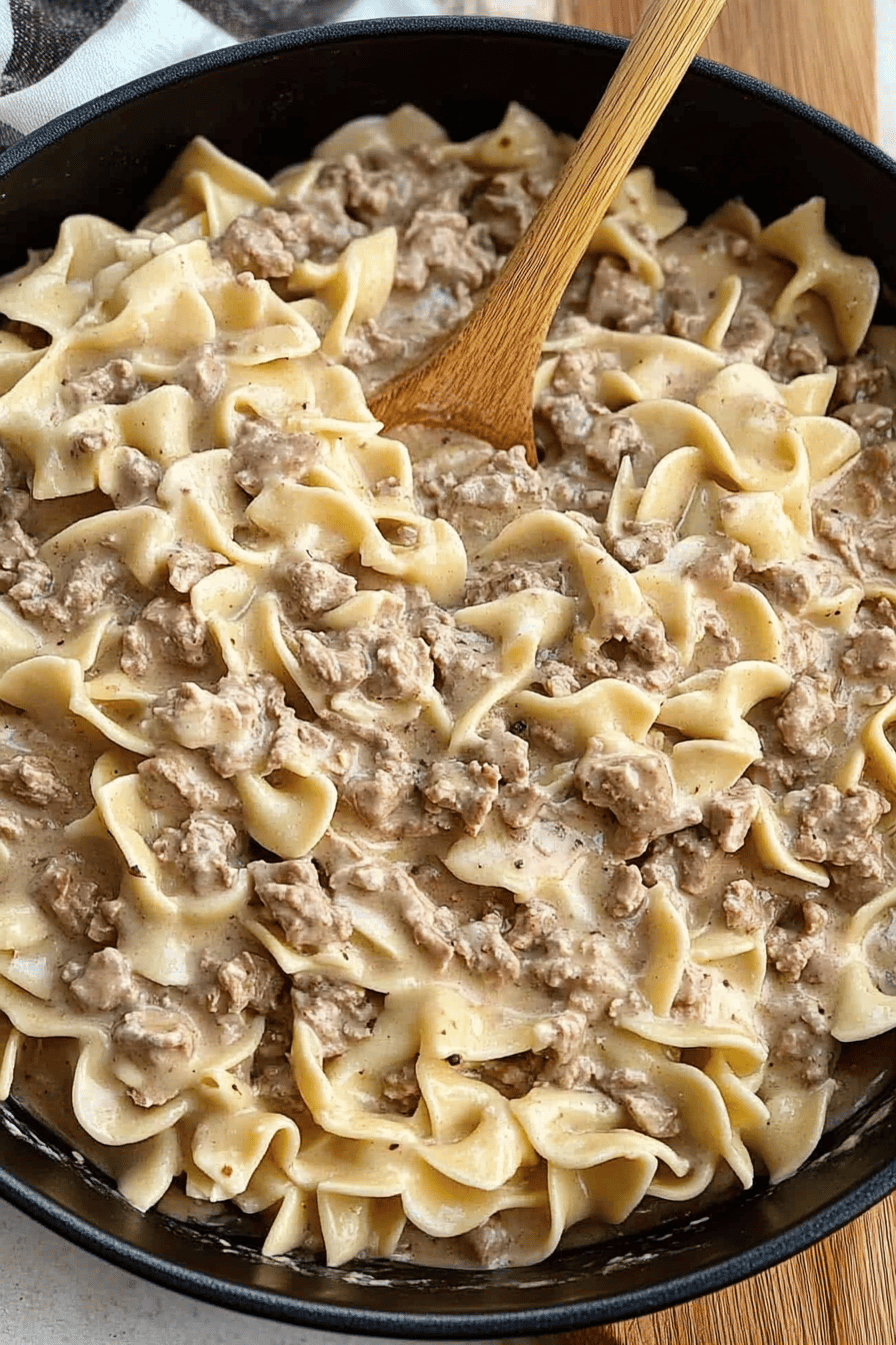 Ground Beef Stroganoff slice on plate showing perfect texture and swirl pattern