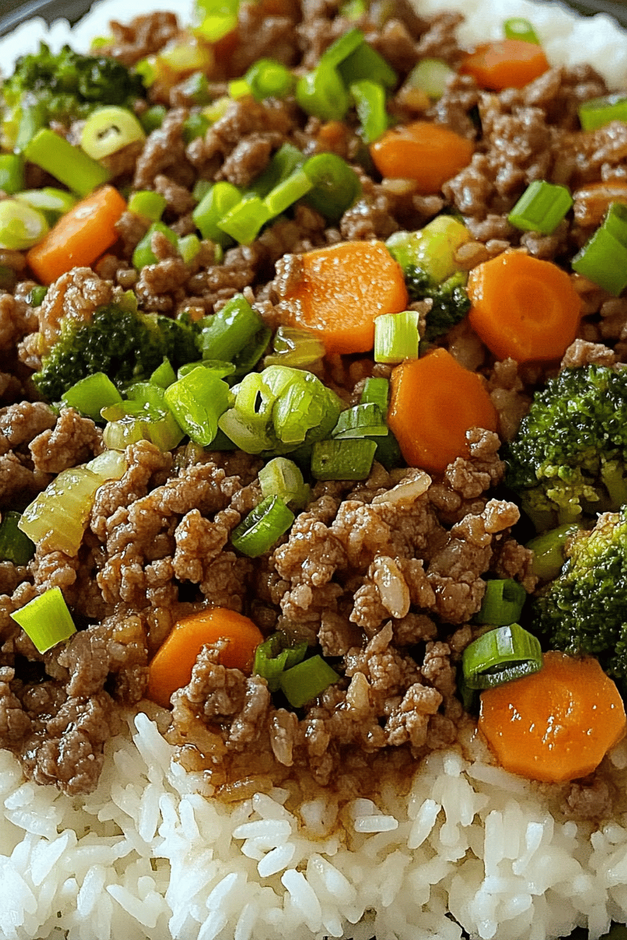 Ground Beef Teriyaki Rice Bowls slice on plate showing perfect texture and swirl pattern