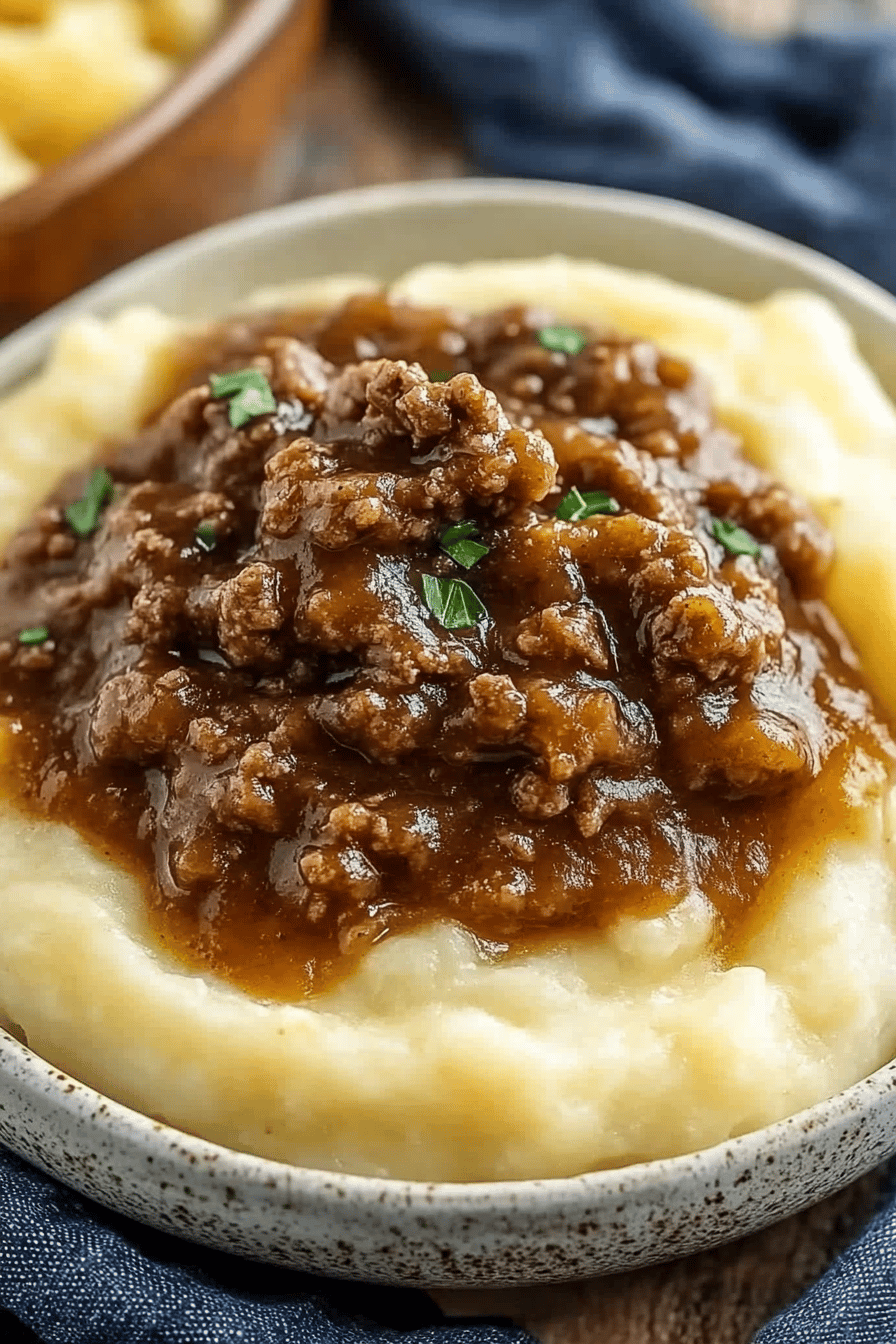 Ground Beef and Gravy ingredients organized and measured on kitchen counter