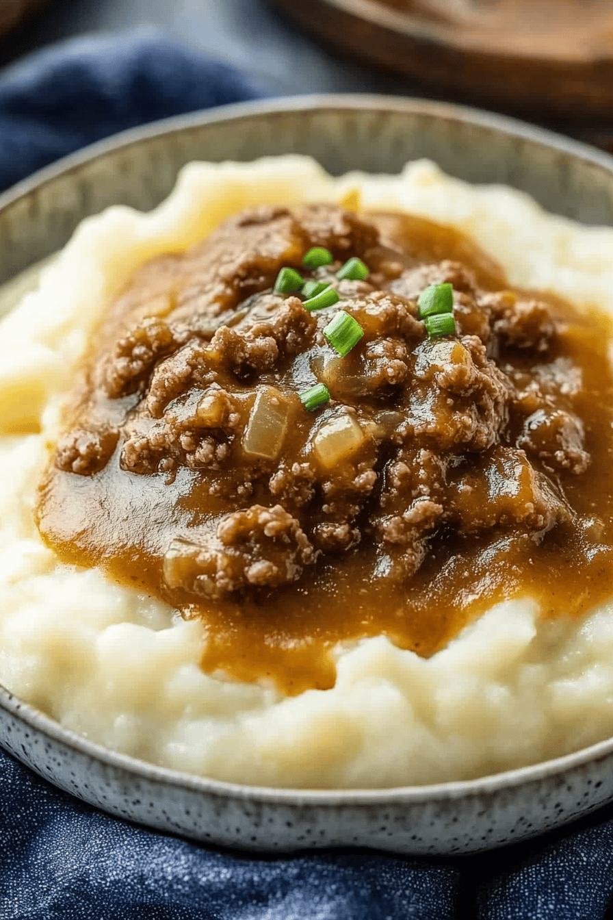 Ground Beef and Gravy slice on plate showing perfect texture and swirl pattern