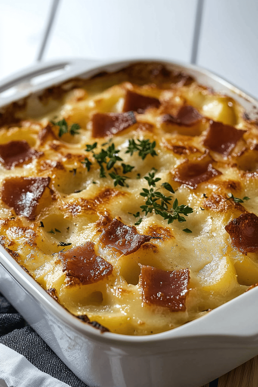 Ham and Potato Au Gratin Recipe ingredients organized and measured on kitchen counter