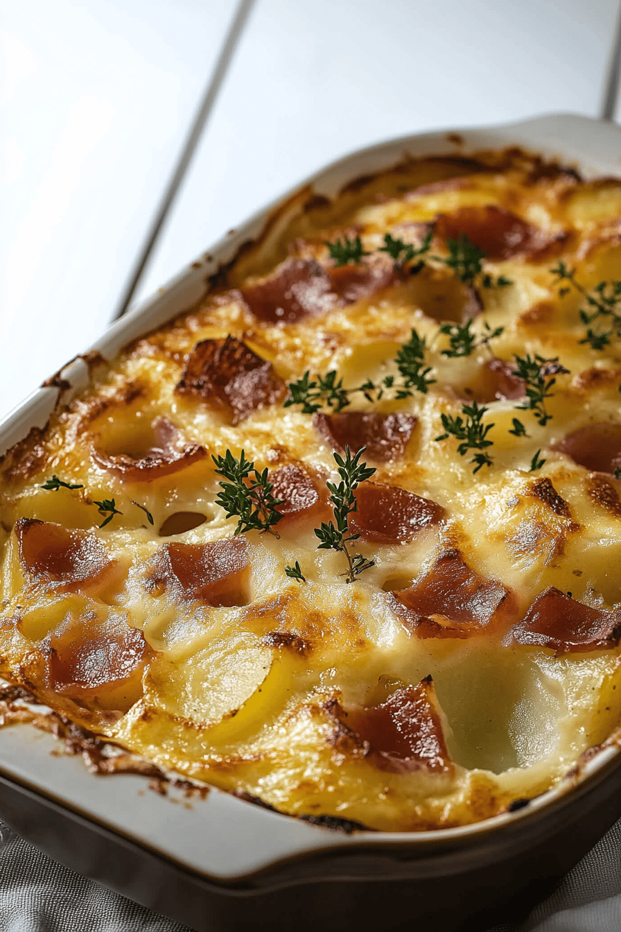 Ham and Potato Au Gratin Recipe slice on plate showing perfect texture and swirl pattern