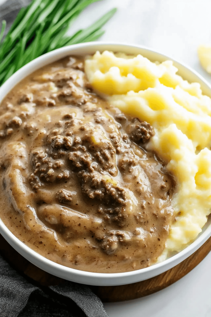 Hamburger Gravy Recipe final dish beautifully presented and ready to serve
