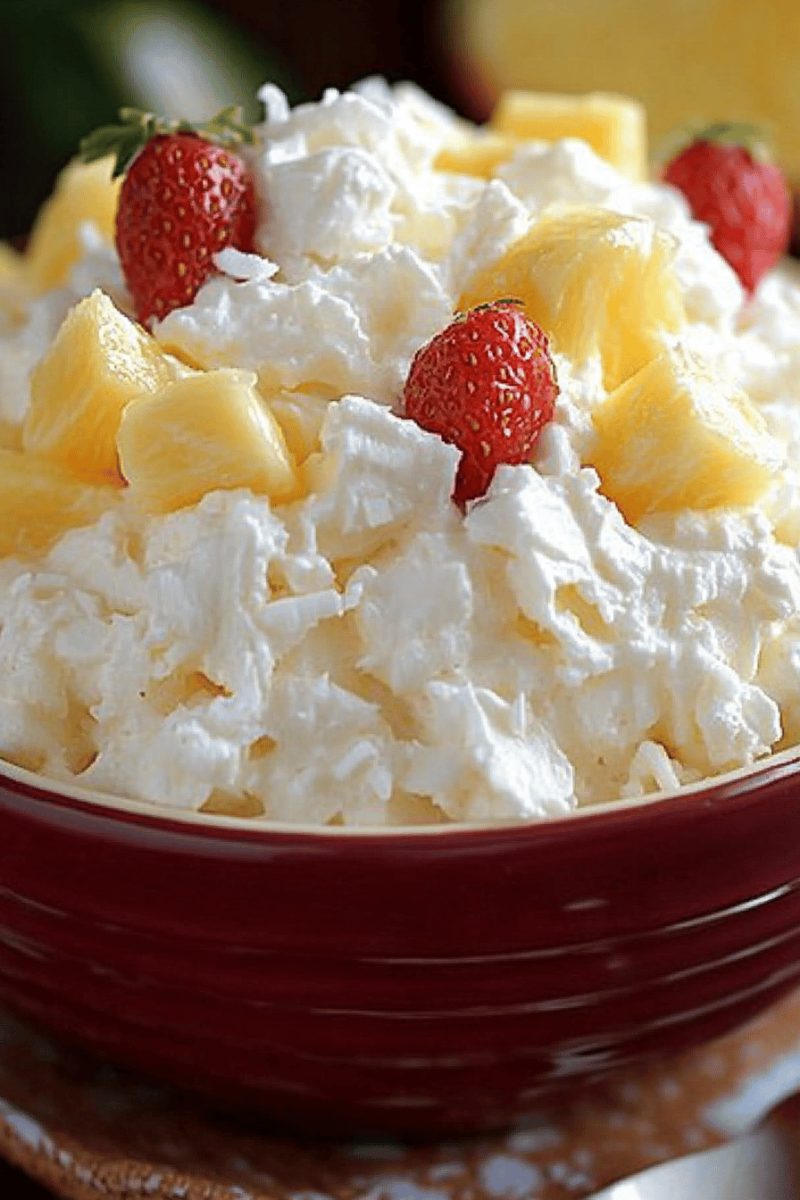 Hawaiian Pineapple Coconut Fluff final dish beautifully presented and ready to serve