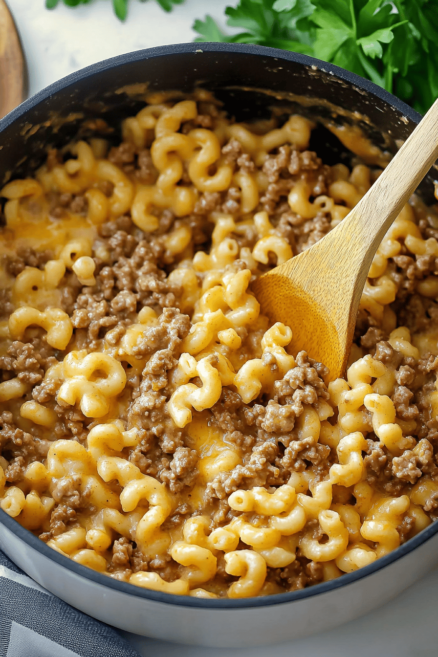 Homemade Hamburger Helper ingredients organized and measured on kitchen counter