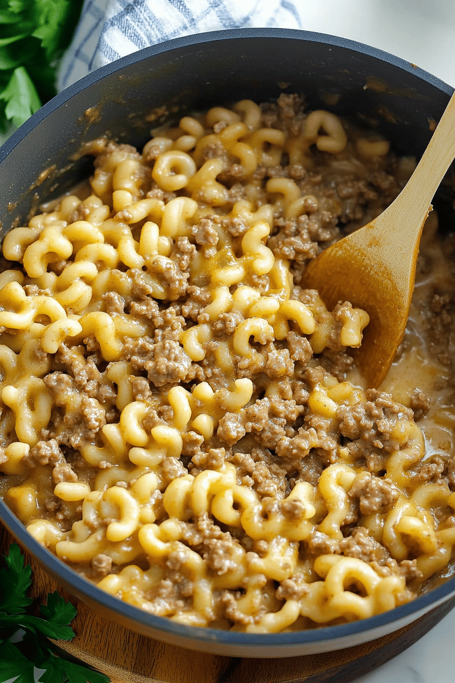 Homemade Hamburger Helper final dish beautifully presented and ready to serve