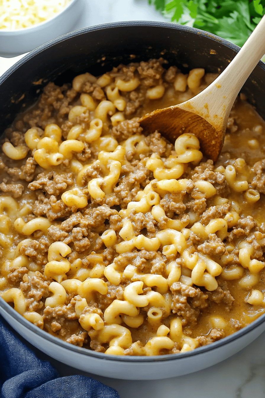 Homemade Hamburger Helper slice on plate showing perfect texture and swirl pattern