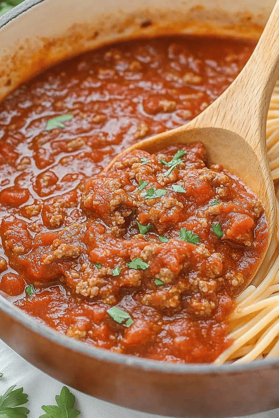 Homemade Spaghetti Meat Sauce ingredients organized and measured on kitchen counter