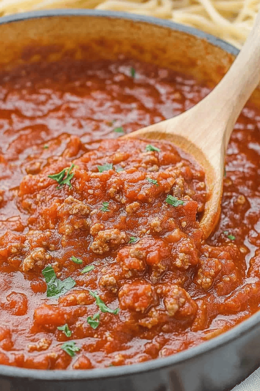 Homemade Spaghetti Meat Sauce final dish beautifully presented and ready to serve