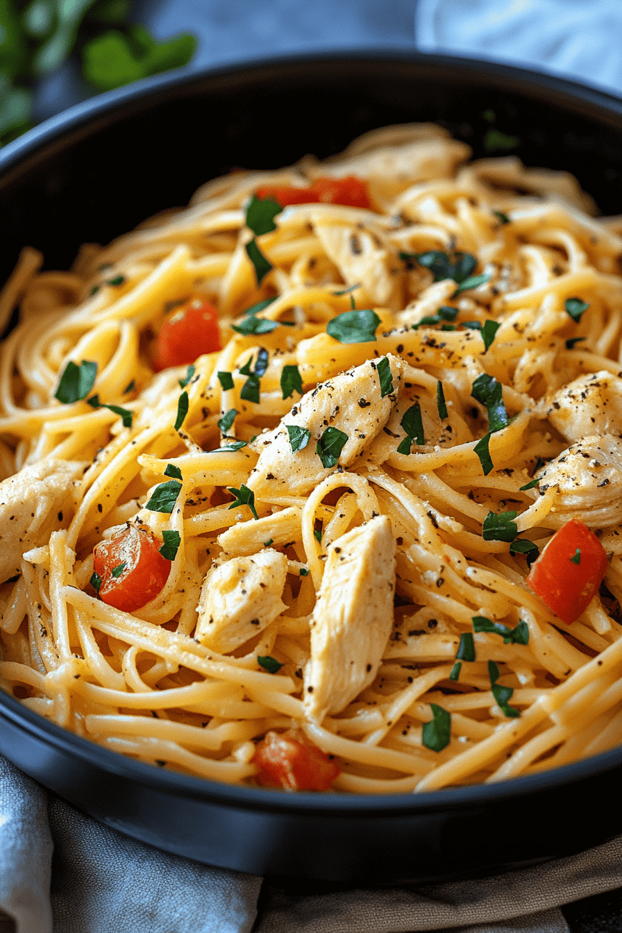Italian Chicken Pasta ingredients organized and measured on kitchen counter