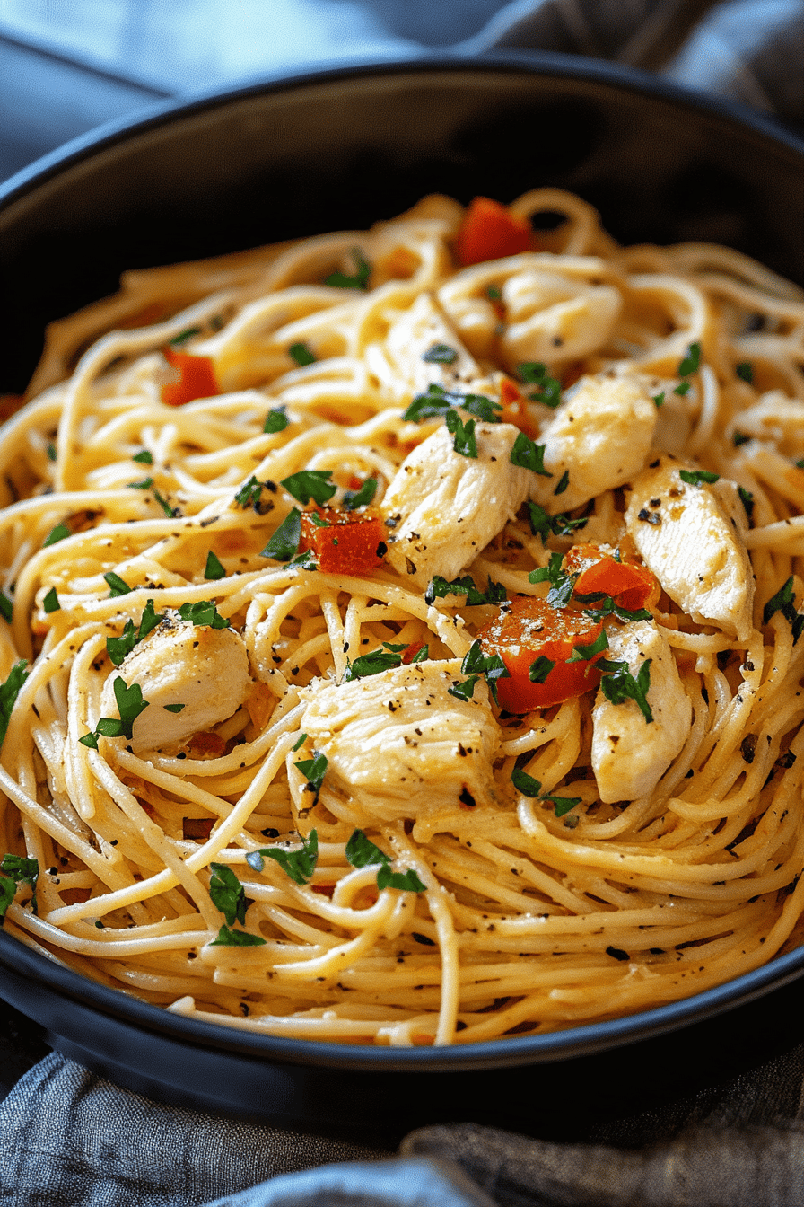 Italian Chicken Pasta final dish beautifully presented and ready to serve