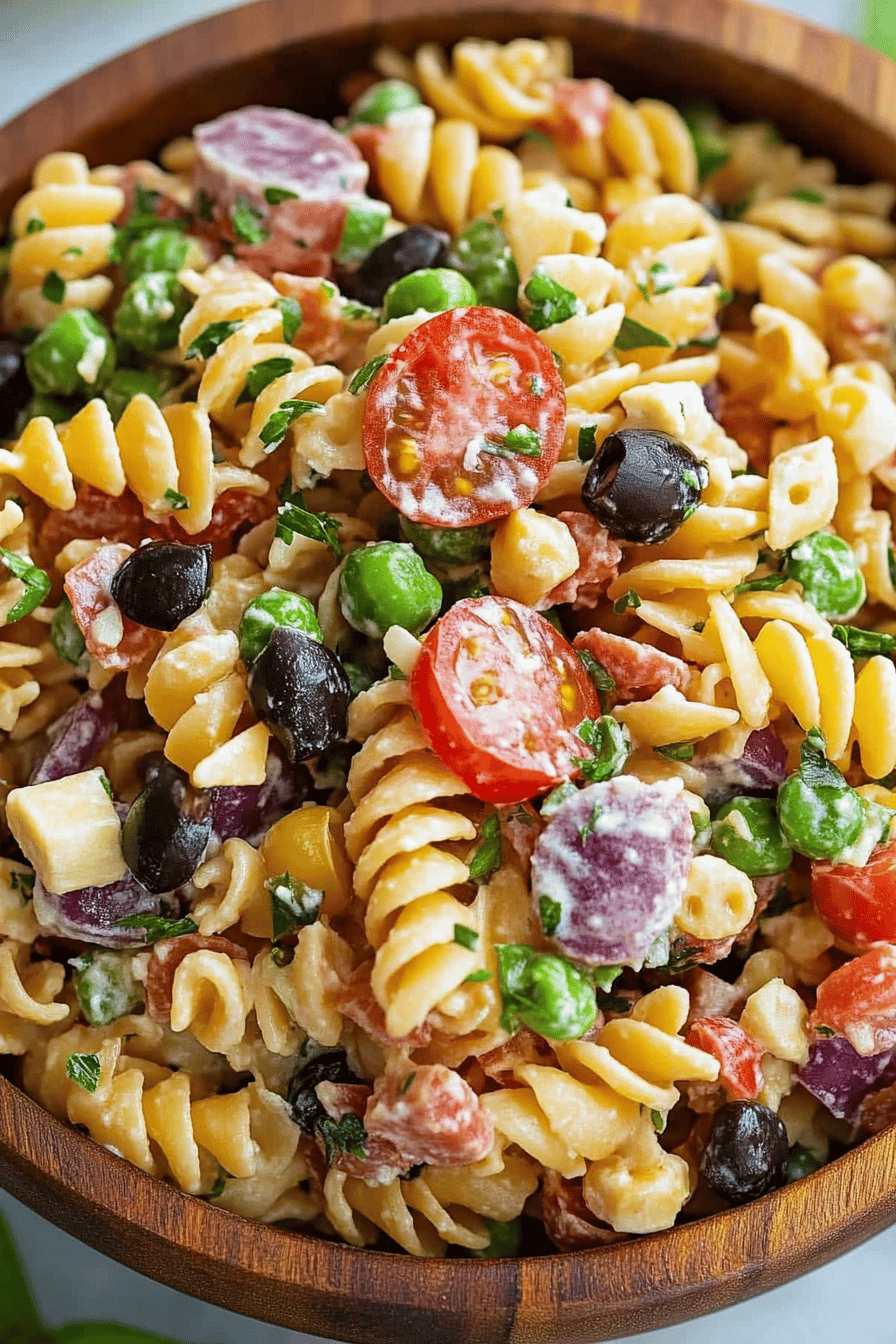 Italian Pasta Salad Tips ingredients organized and measured on kitchen counter