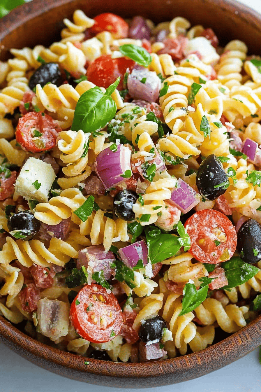 Italian Pasta Salad Tips final dish beautifully presented and ready to serve