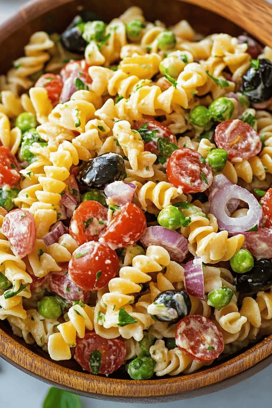 Italian Pasta Salad Tips slice on plate showing perfect texture and swirl pattern