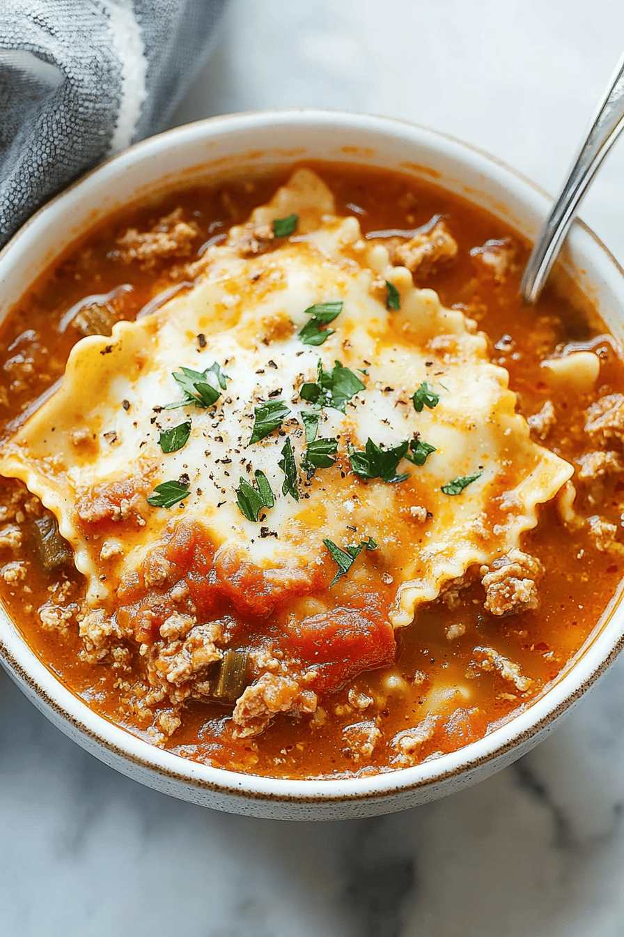 Lasagna Soup ingredients organized and measured on kitchen counter