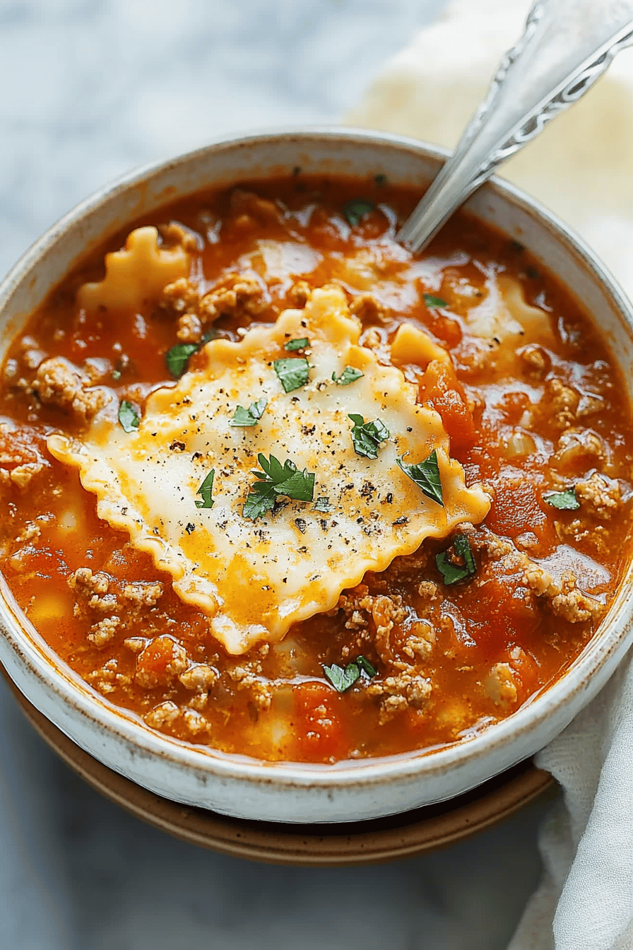 Lasagna Soup final dish beautifully presented and ready to serve