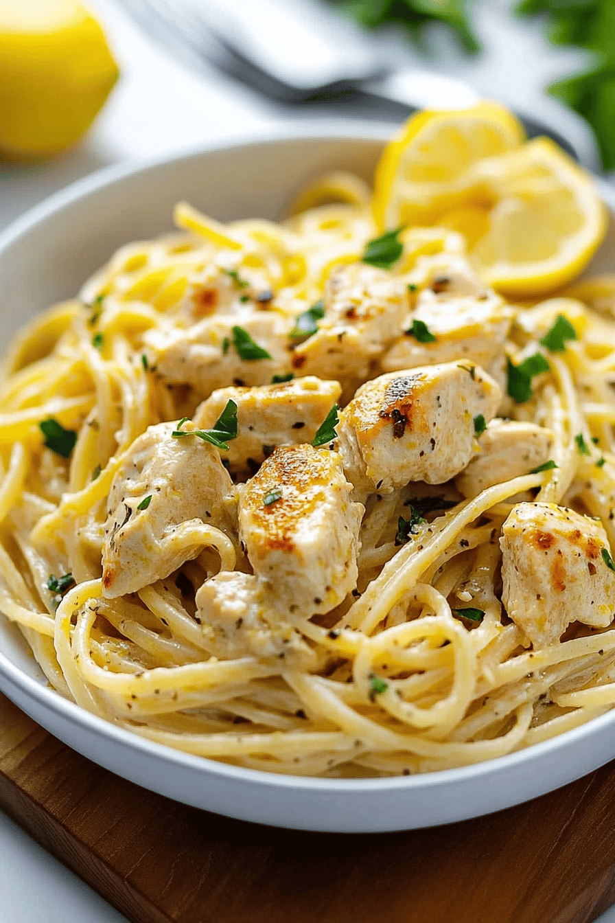 Lemon Chicken Pasta final dish beautifully presented and ready to serve