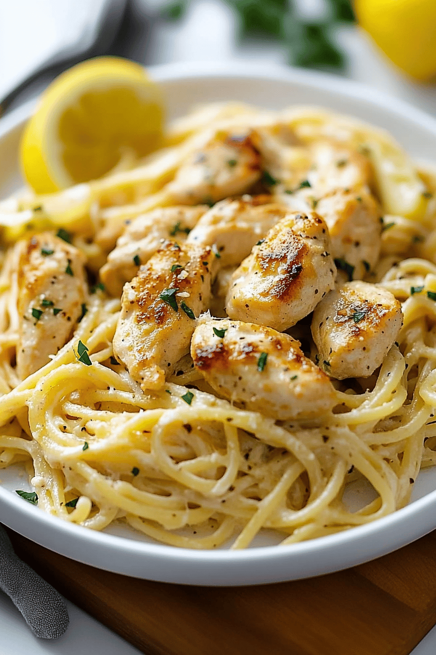 Lemon Chicken Pasta slice on plate showing perfect texture and swirl pattern