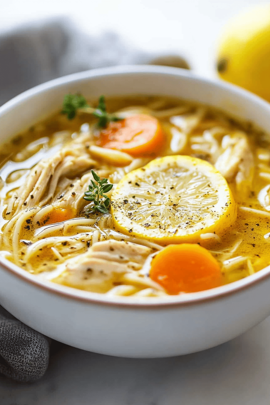 Lemon Chicken Soup slice on plate showing perfect texture and swirl pattern
