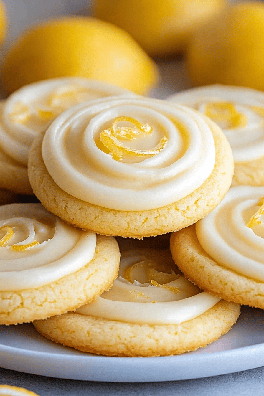Lemon Frosted Cookies slice on plate showing perfect texture and swirl pattern