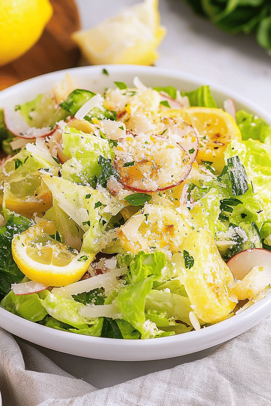 Lemon Parmesan Salad ingredients organized and measured on kitchen counter