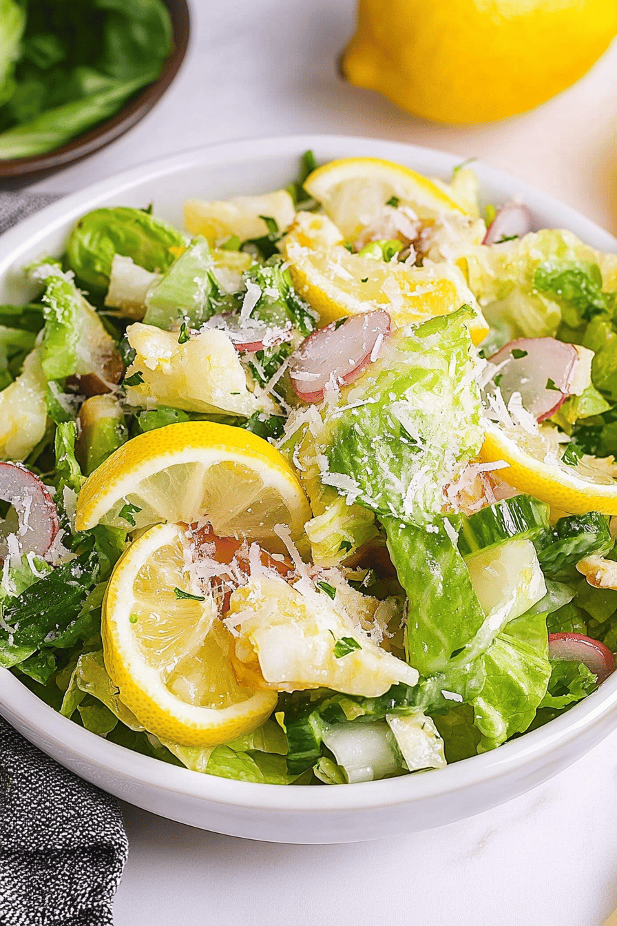 Lemon Parmesan Salad slice on plate showing perfect texture and swirl pattern