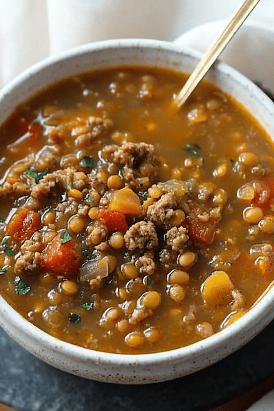Lentil Sausage Soup ingredients organized and measured on kitchen counter