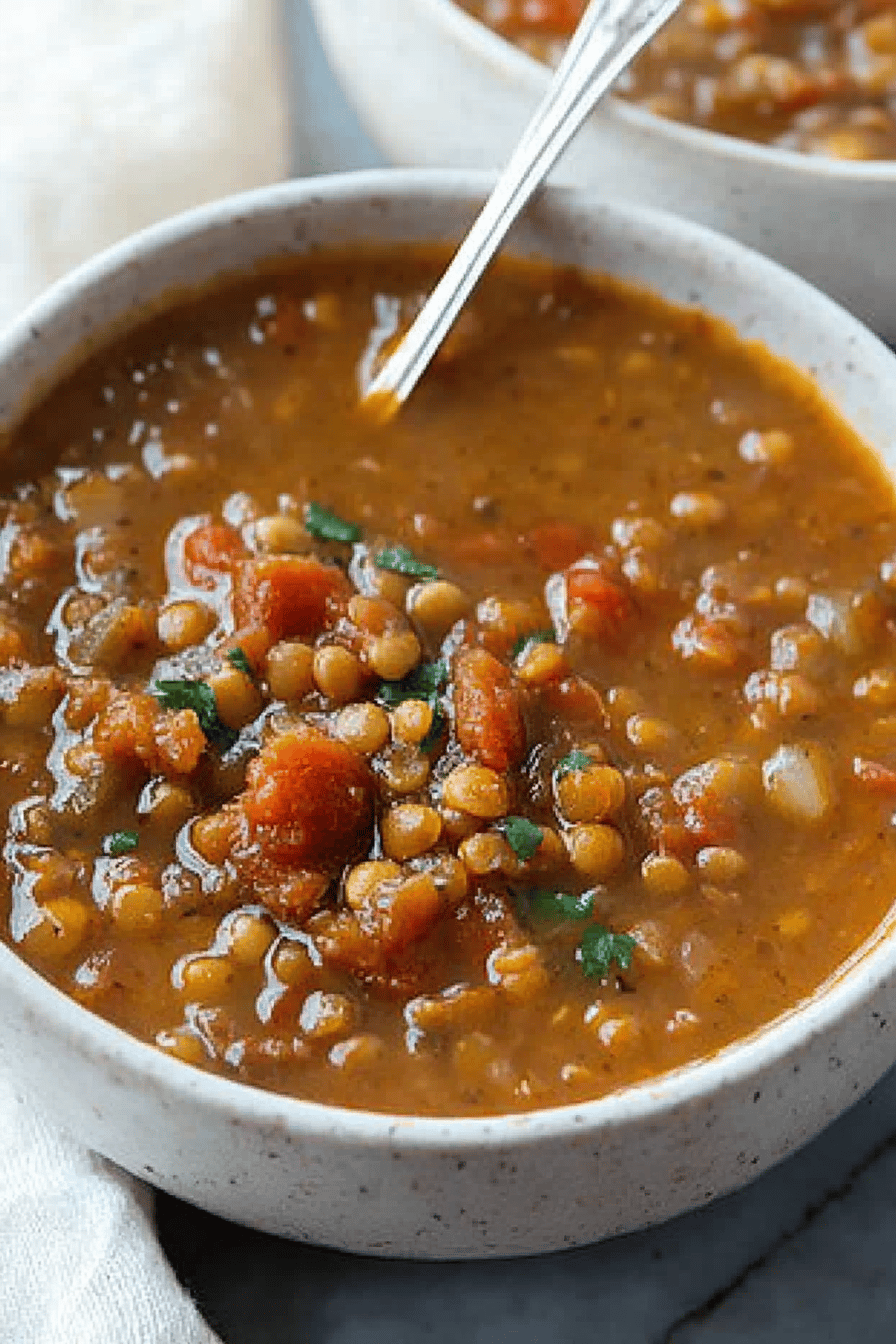 Lentil Sausage Soup final dish beautifully presented and ready to serve