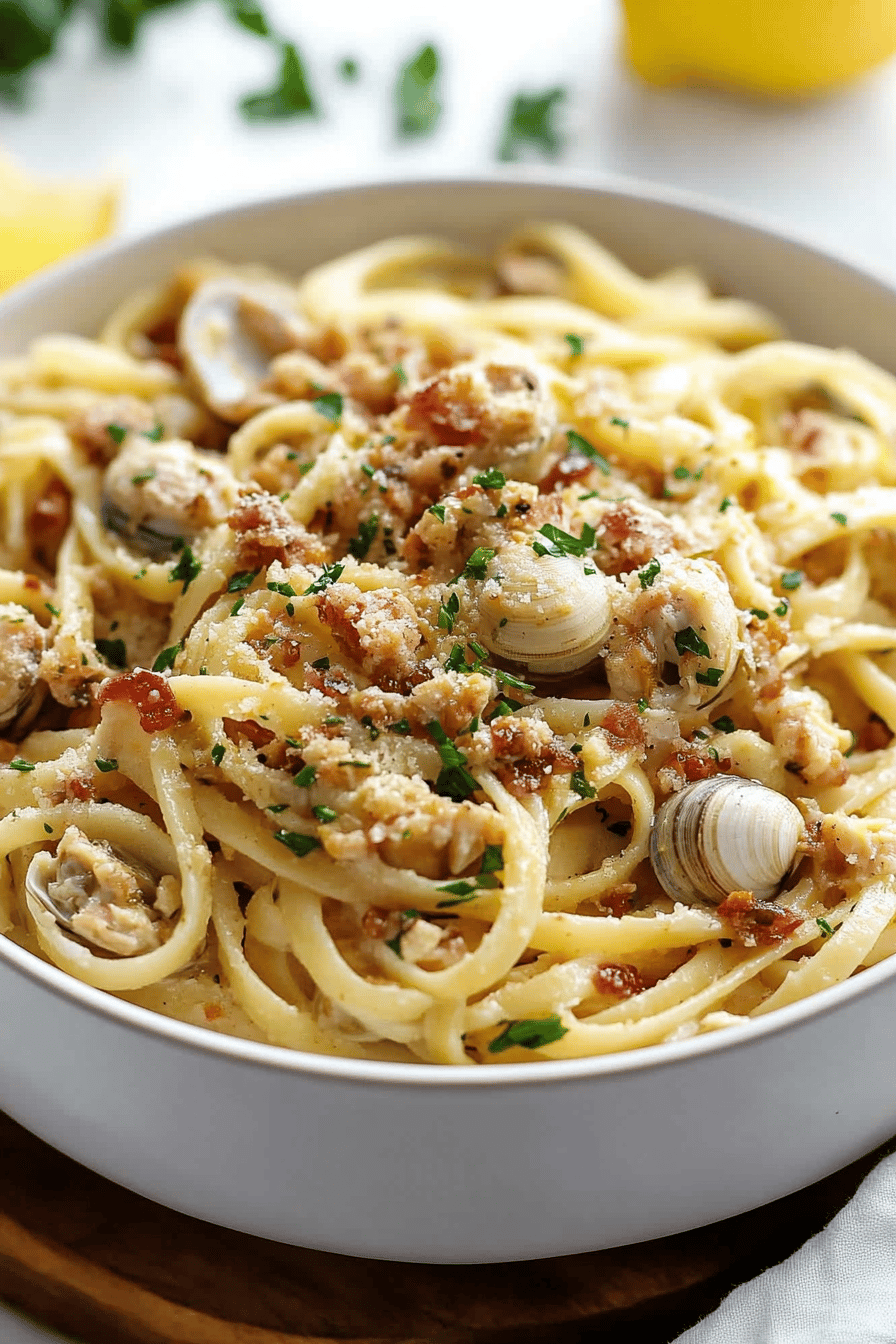 Linguine with Clams slice on plate showing perfect texture and swirl pattern