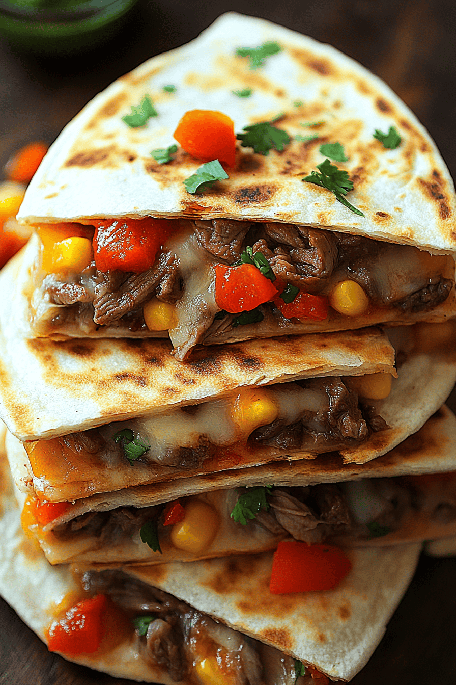 Loaded Steak Quesadillas Tips slice on plate showing perfect texture and swirl pattern