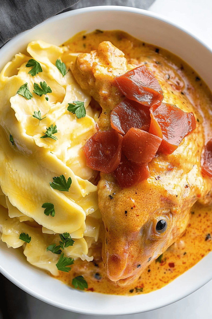 Marry Me Chicken slice on plate showing perfect texture and swirl pattern