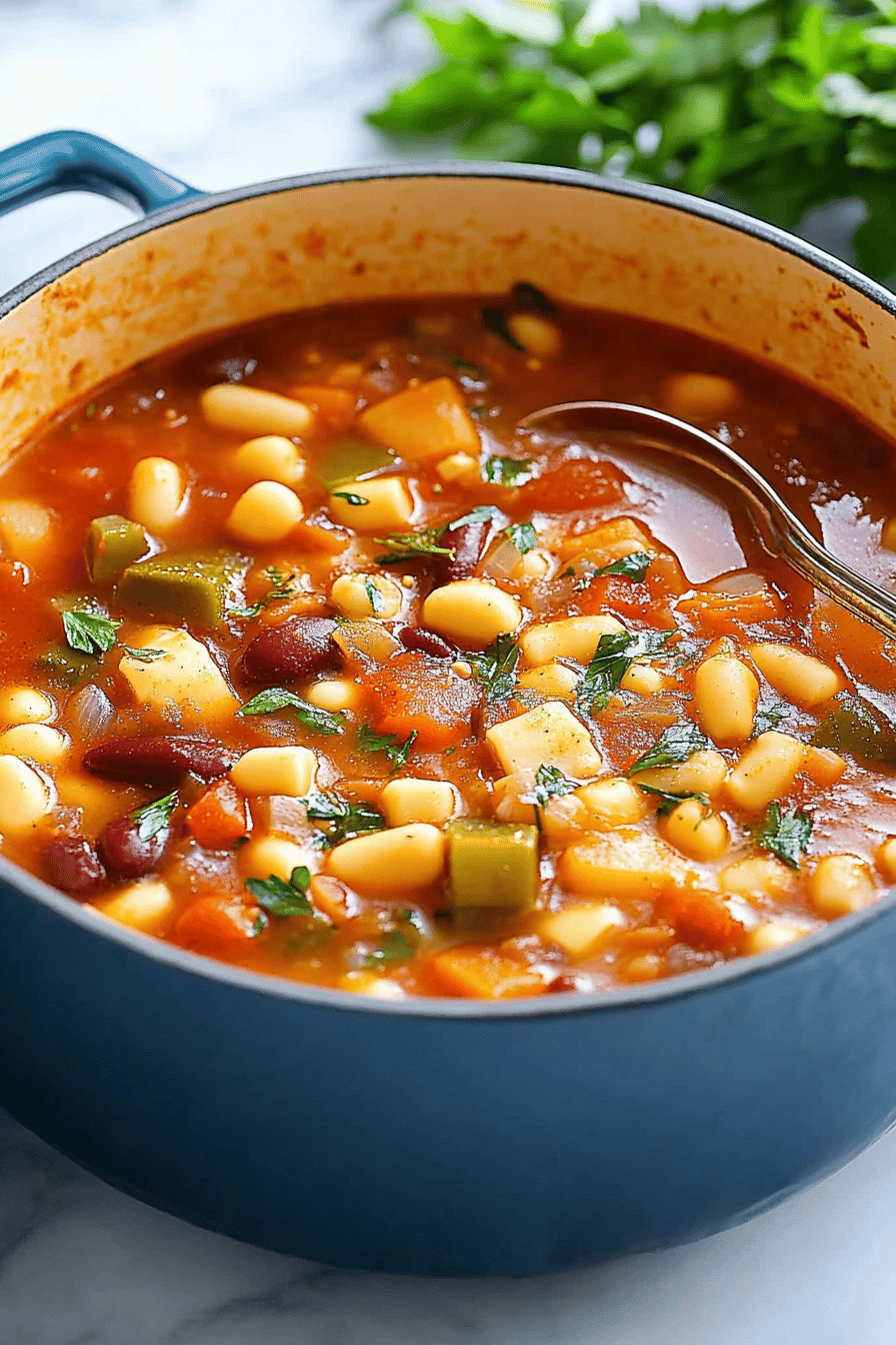 Minestrone Soup Recipe slice on plate showing perfect texture and swirl pattern