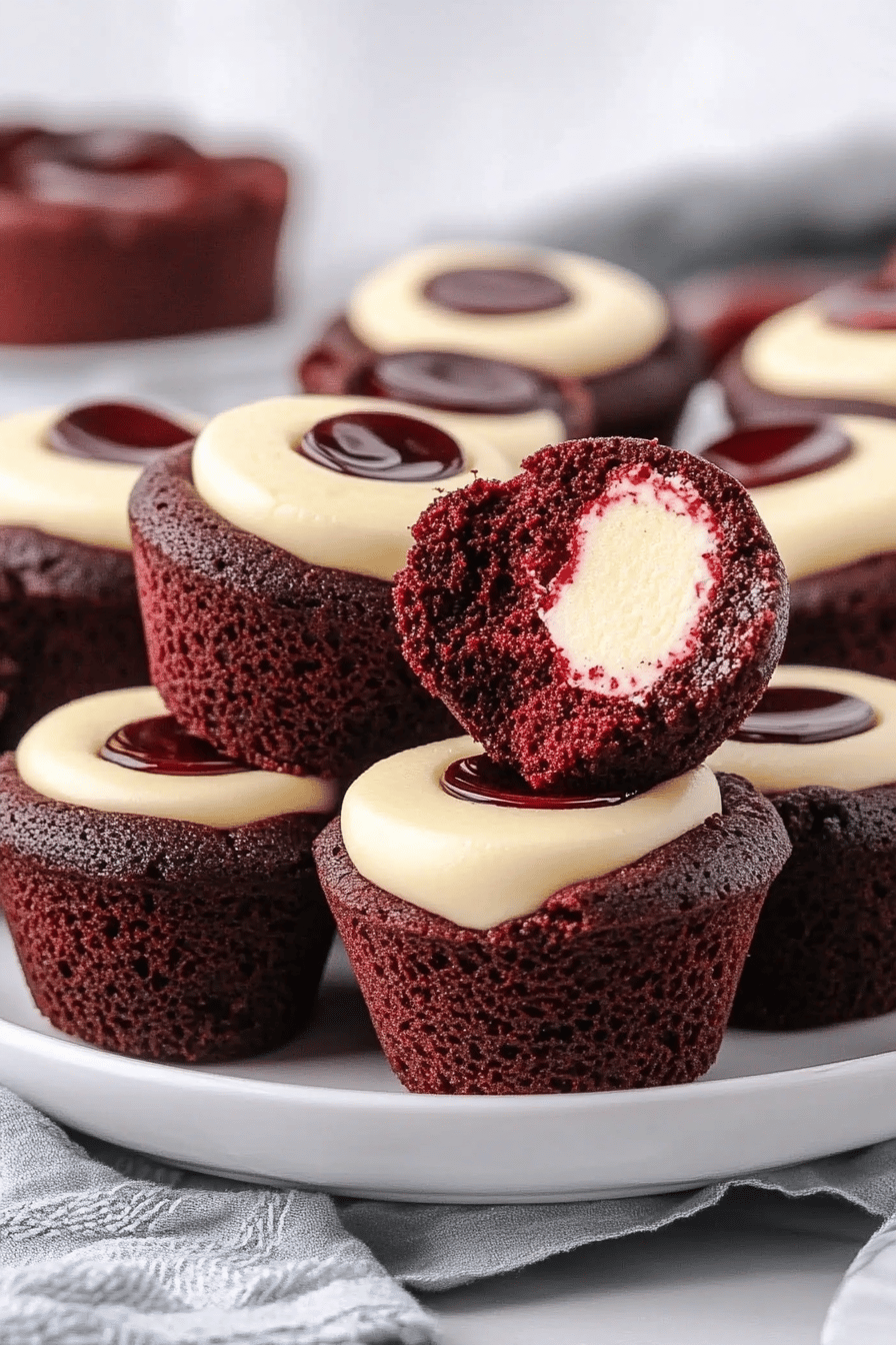 Mini Red Velvet Cheesecake final dish beautifully presented and ready to serve