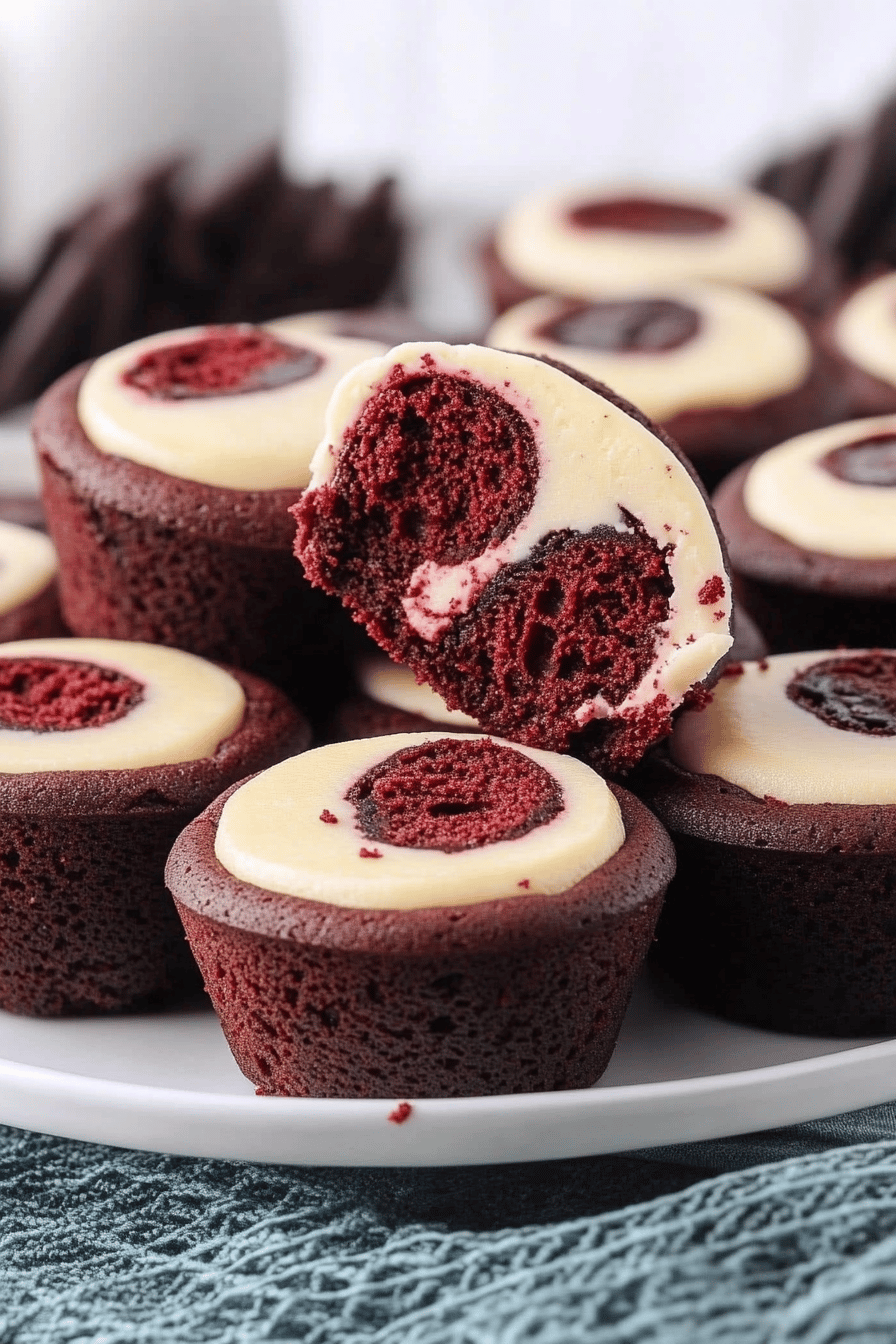 Mini Red Velvet Cheesecake slice on plate showing perfect texture and swirl pattern