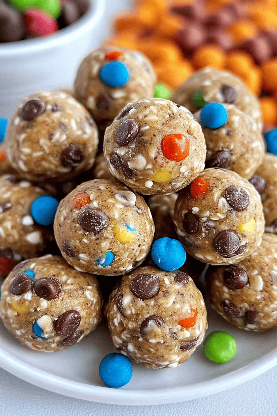 Monster Cookie Energy Balls ingredients organized and measured on kitchen counter