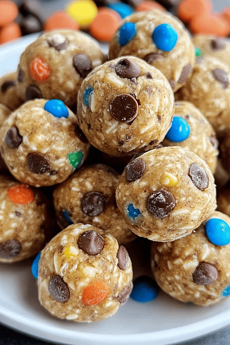Monster Cookie Energy Balls final dish beautifully presented and ready to serve