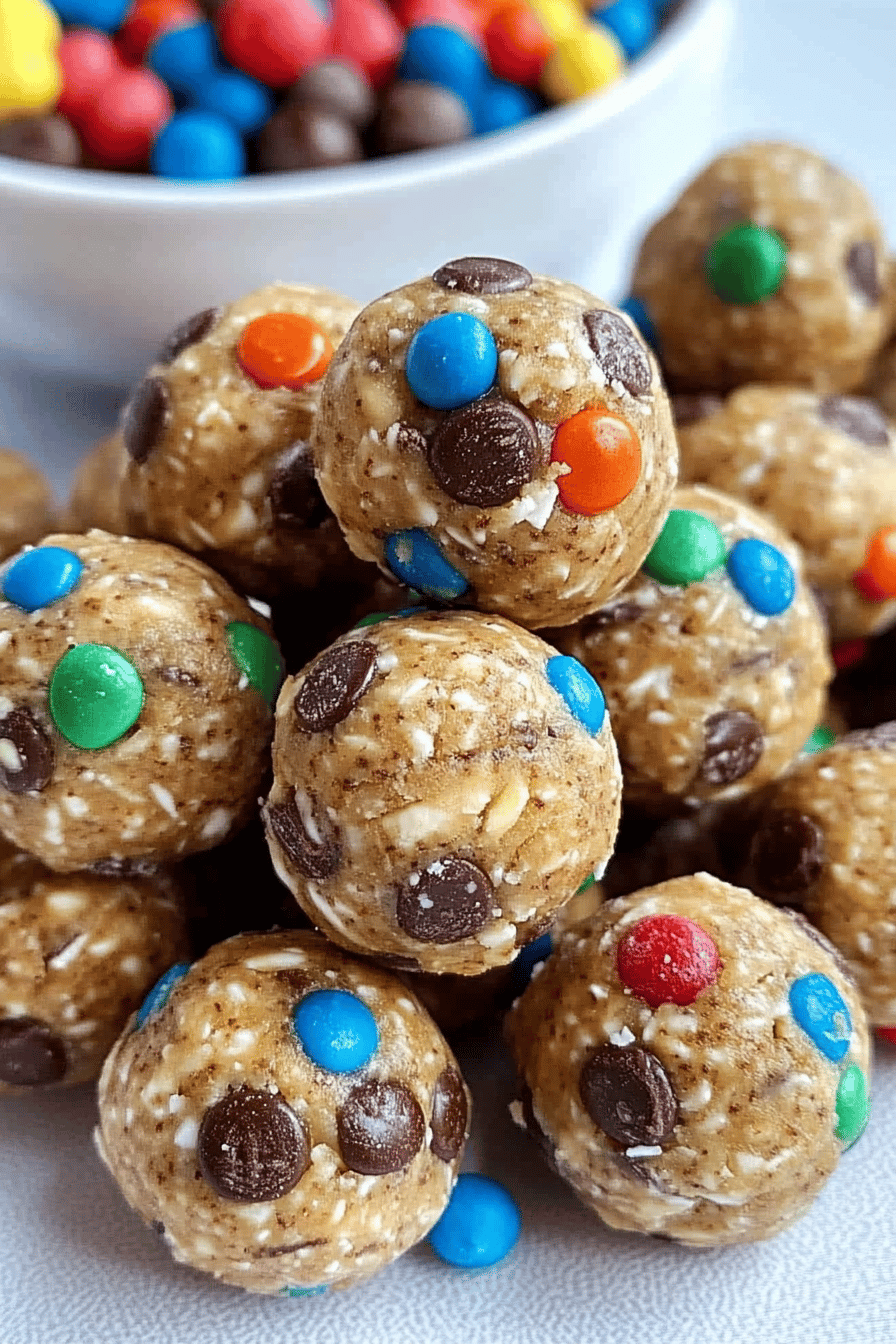 Monster Cookie Energy Balls slice on plate showing perfect texture and swirl pattern