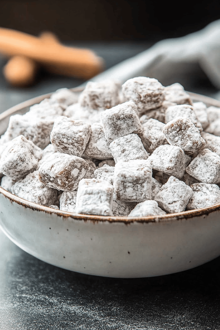 Muddy Buddies Recipe slice on plate showing perfect texture and swirl pattern