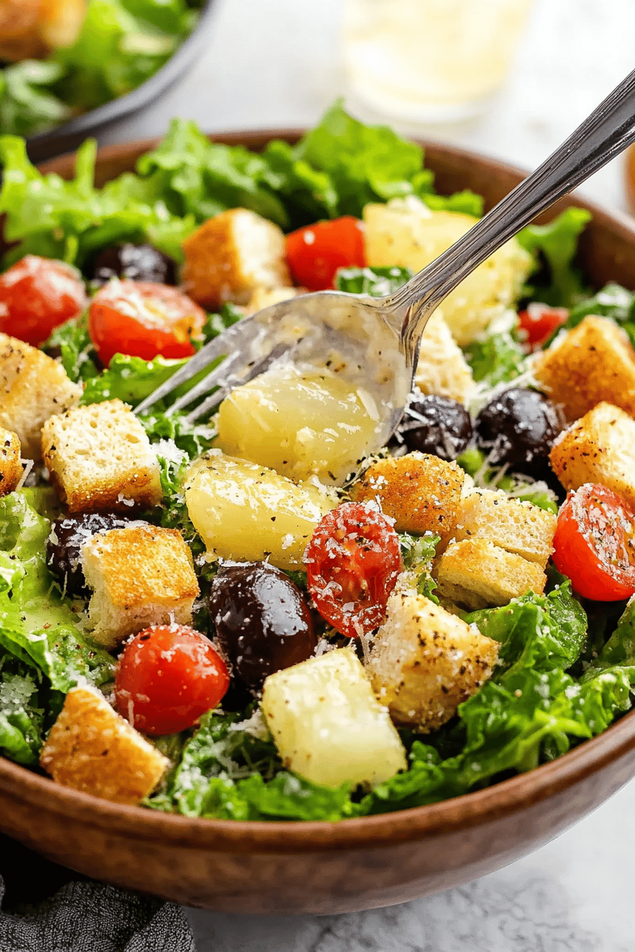 Olive Garden Salad Hack slice on plate showing perfect texture and swirl pattern