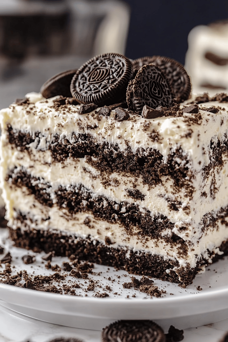 Oreo Icebox Cake final dish beautifully presented and ready to serve