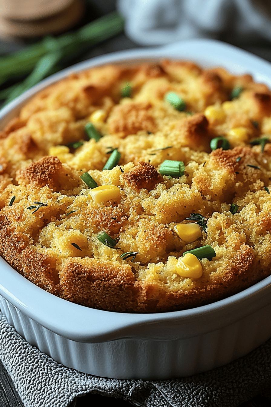 Paula Deen's Southern Cornbread Dressing slice on plate showing perfect texture and swirl pattern
